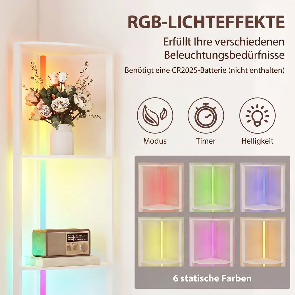 Toršeras su lentynėlėmis, RGB apšvietimas, 5 lentynos, baltas