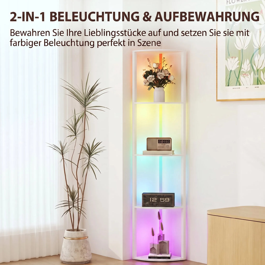 Toršeras su lentynėlėmis, RGB apšvietimas, 5 lentynos, baltas