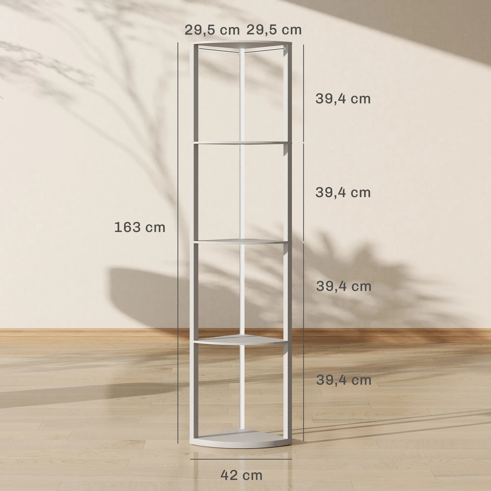 Lentynos matmenų schema: 163 cm aukštis, 42x29,5 cm pagrindas