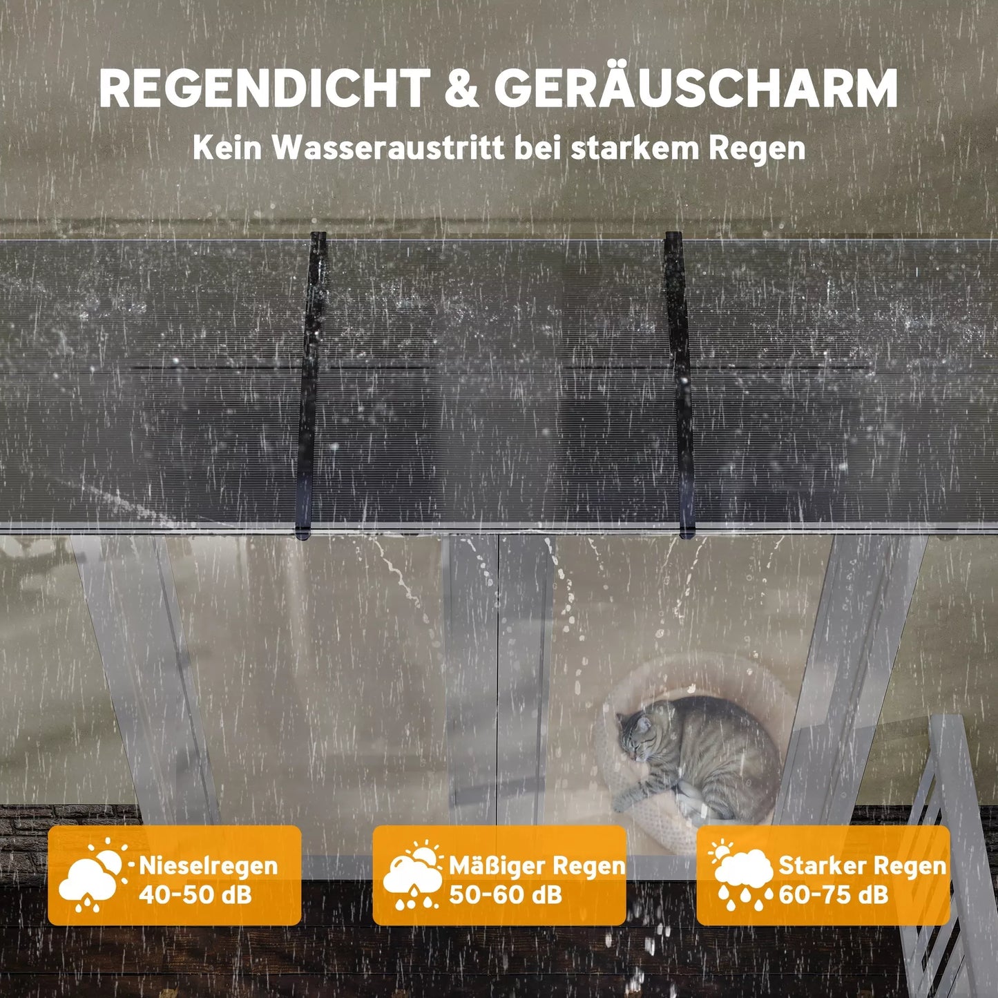 Stogelis, apsauga nuo saulės ir lietaus, su sieniniu laikikliu, 295x90 cm, baltas