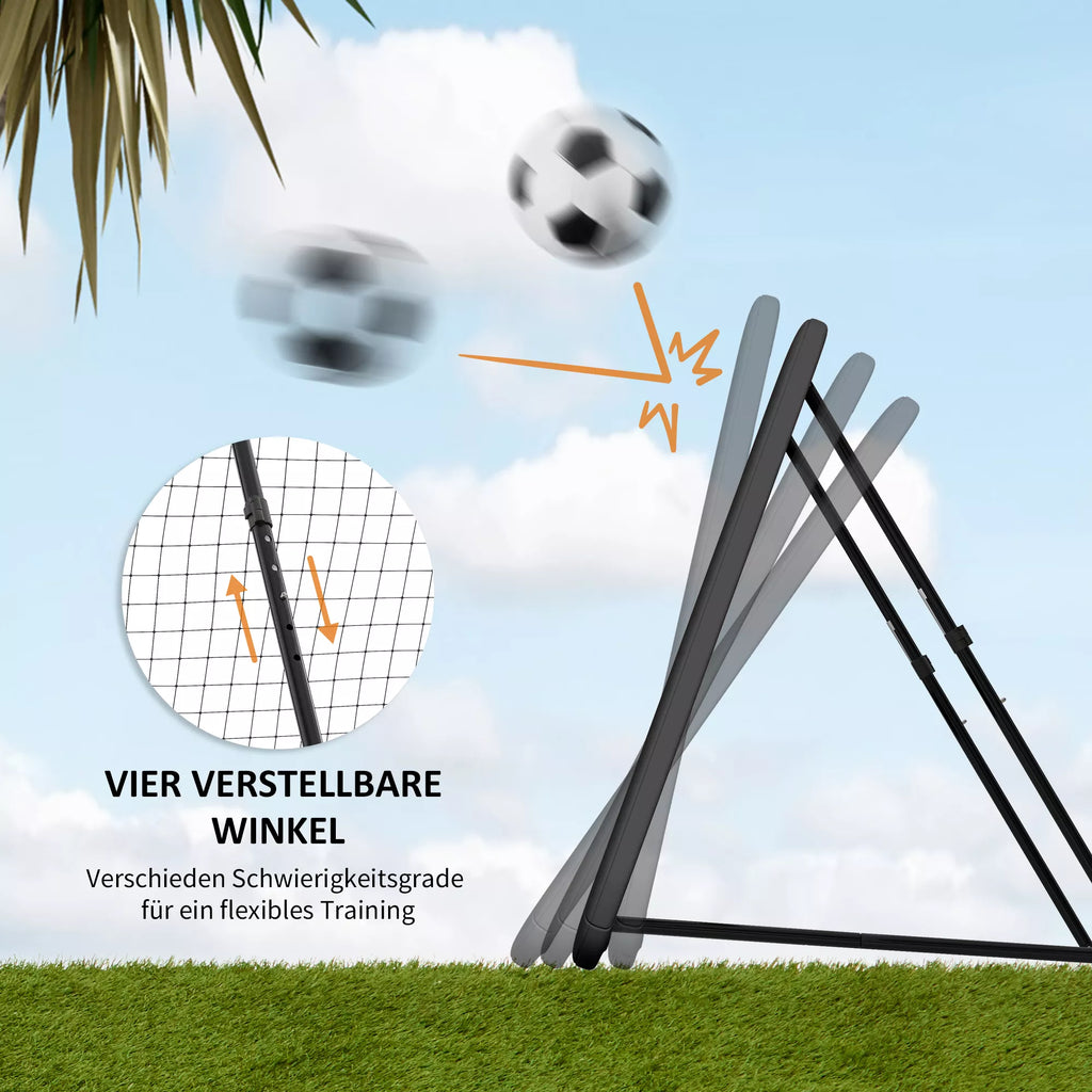 Futbolo atšokimo siena, 128 x 118 cm, su apsauginiu kraštu, kaiščiais, reguliuojama 5 pakopomis, nešiojama atšokimo siena, futbolo vartai paaugliams, atšokimo siena futbolo treniruotėms, juoda