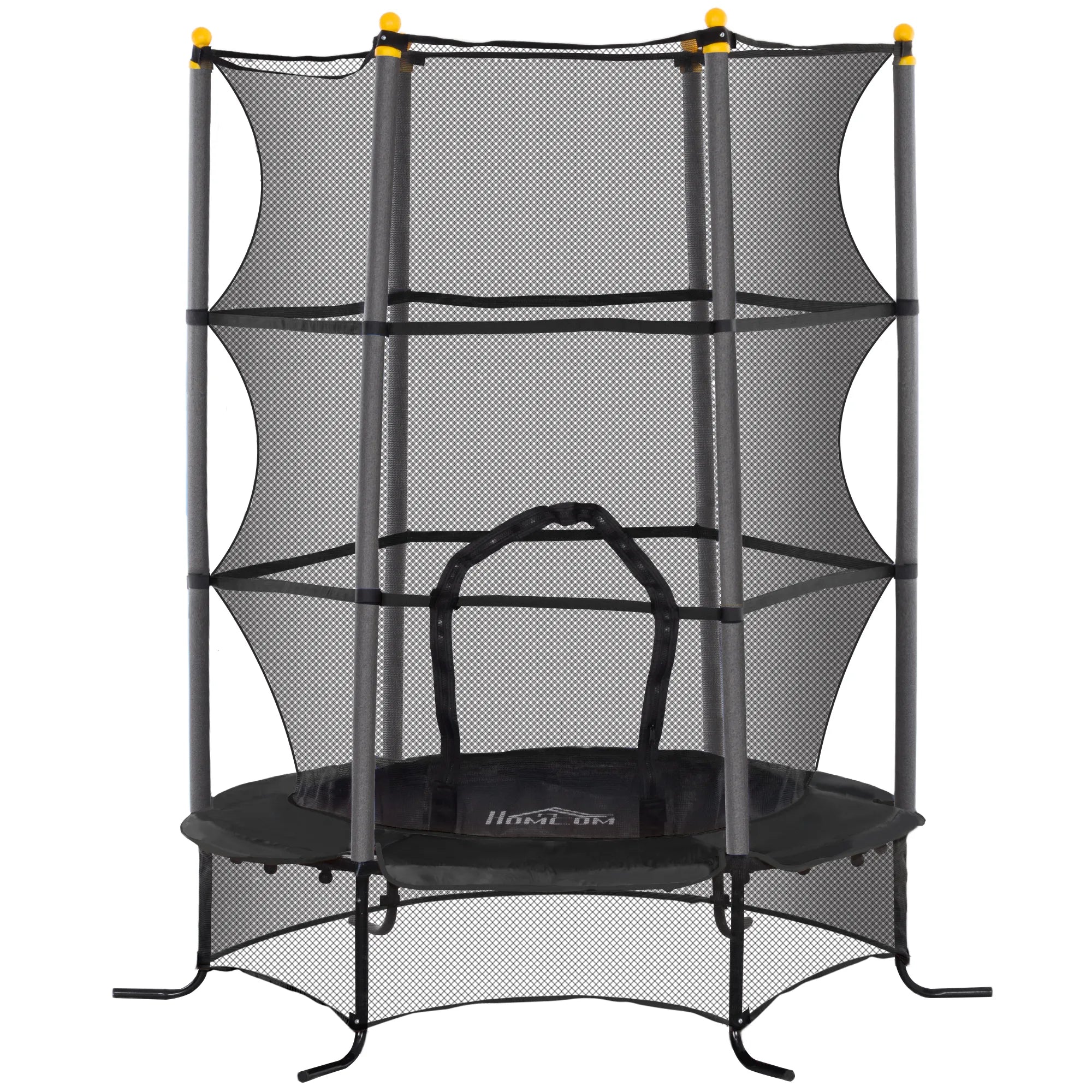 Trampolinas vaikams, Ø163 cm, su apsauginiu tinklu, vidaus ir lauko naudojimui, apkrova iki 50 kg, plienas, plastikas, juodas