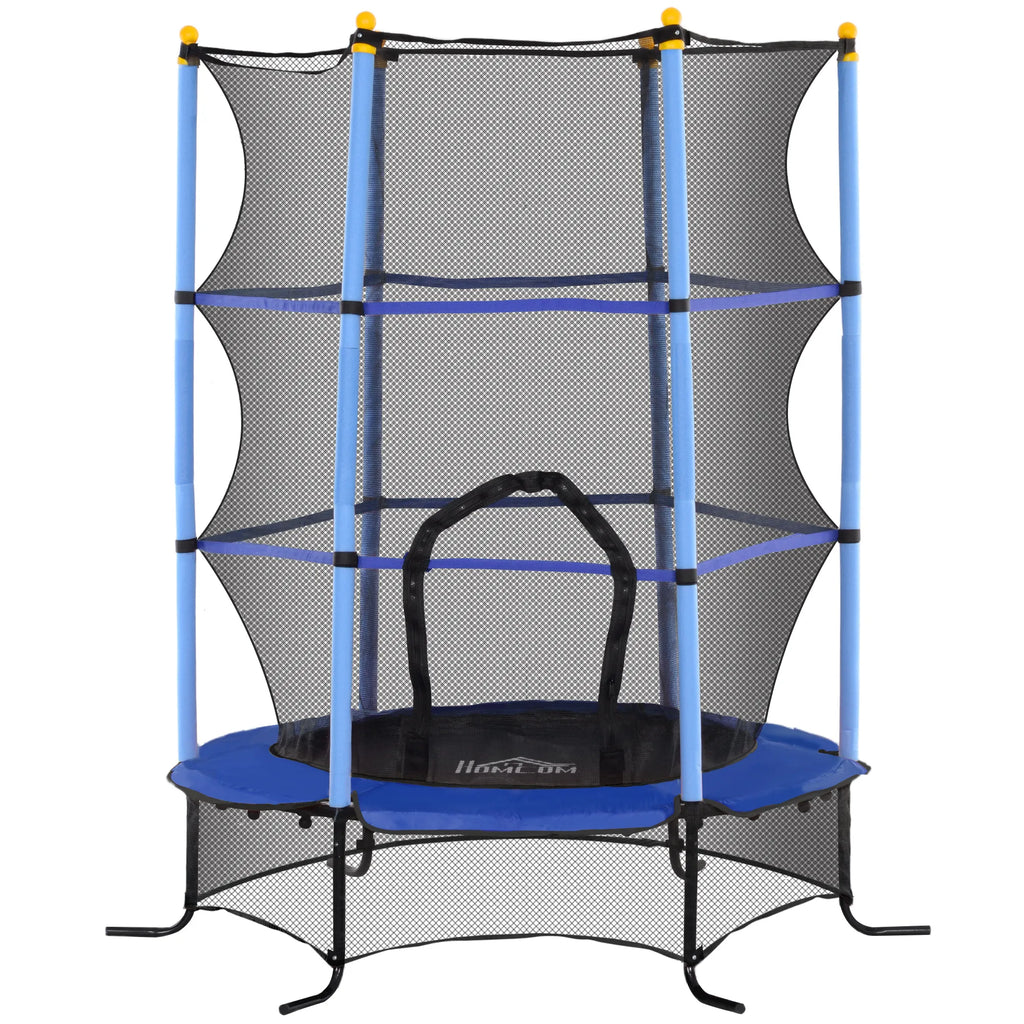 Trampolinas vaikams, Ø163 cm, su apsauginiu tinklu, vidaus ir lauko naudojimui, apkrova iki 50 kg, plienas, plastikas, mėlynas