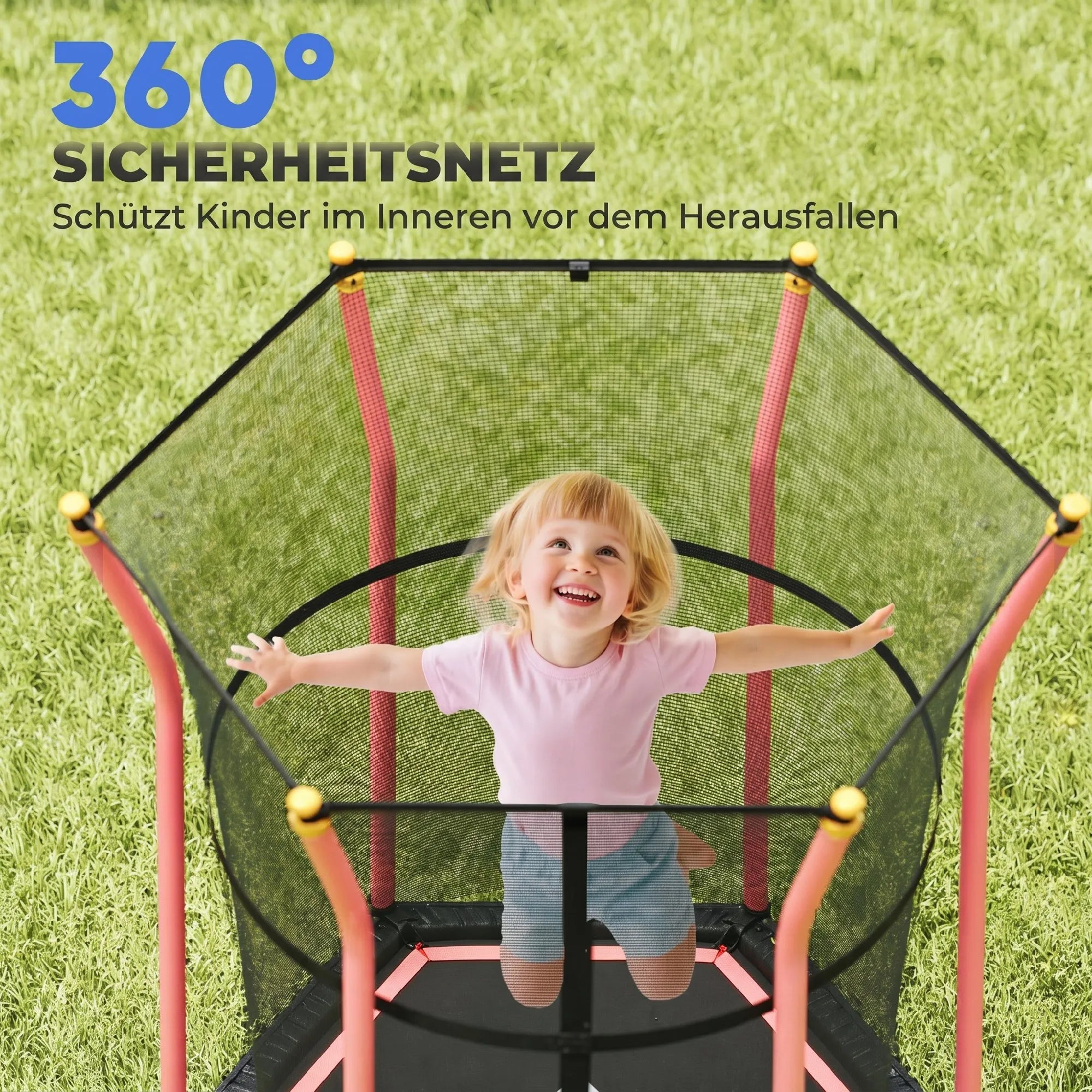 Trampolinas vaikams, Ø163,5 cm, su apsauginiu tinklu, paminkštintas, plieninis, atlaiko iki 50 kg svorį, juodas ir raudonas