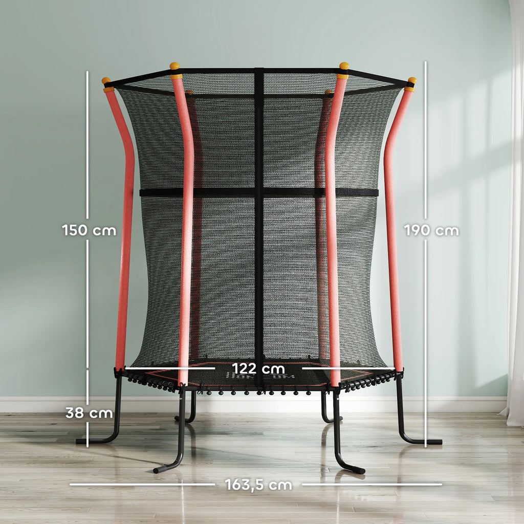 Trampolinas vaikams, Ø163,5 cm, su apsauginiu tinklu, paminkštintas, plieninis, atlaiko iki 50 kg svorį, juodas ir raudonas