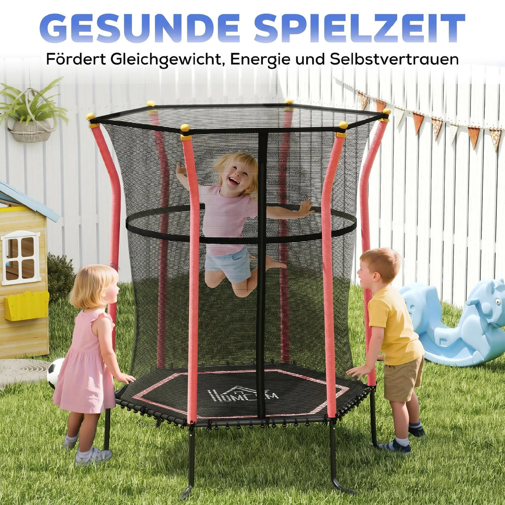 Trampolinas vaikams, Ø163,5 cm, su apsauginiu tinklu, paminkštintas, plieninis, atlaiko iki 50 kg svorį, juodas ir raudonas