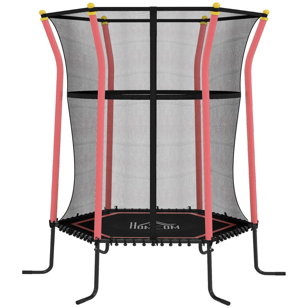 Trampolinas vaikams, Ø163,5 cm, su apsauginiu tinklu, paminkštintas, plieninis, atlaiko iki 50 kg svorį, juodas ir raudonas