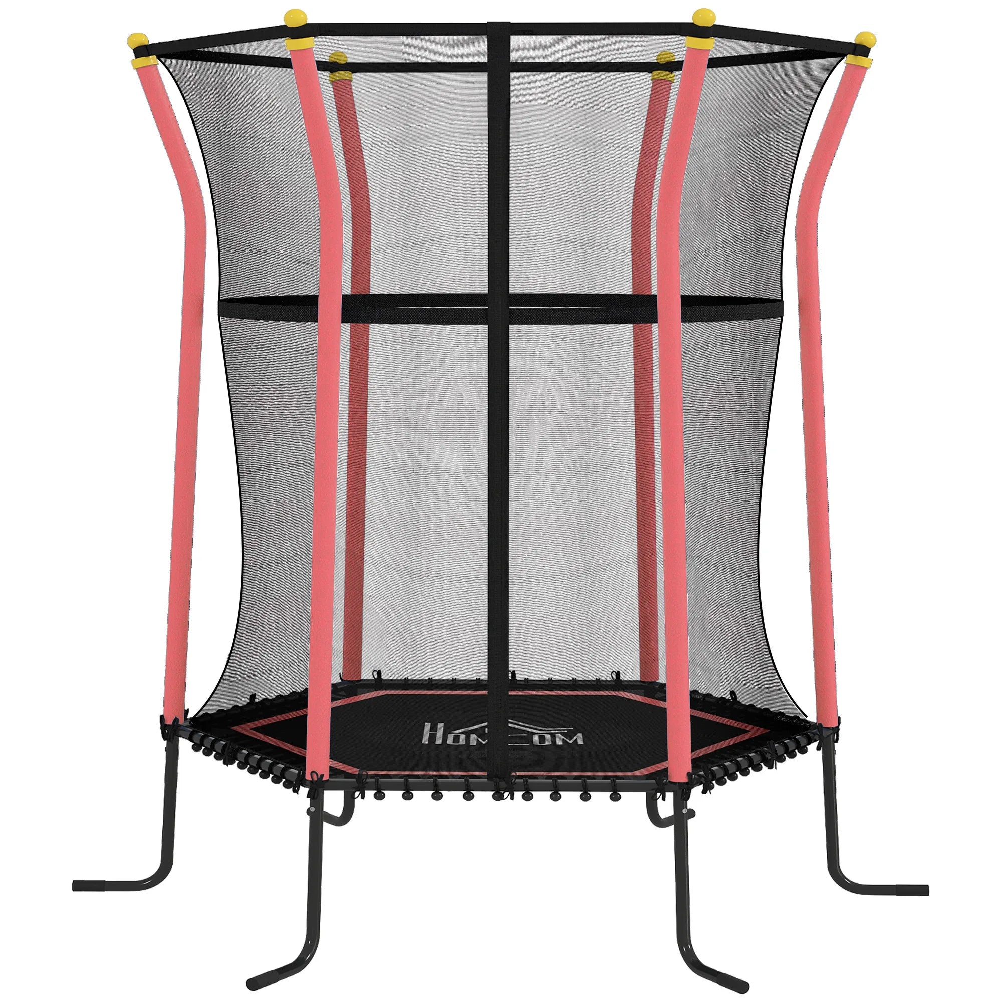 Trampolinas vaikams, Ø163,5 cm, su apsauginiu tinklu, paminkštintas, plieninis, atlaiko iki 50 kg svorį, juodas ir raudonas