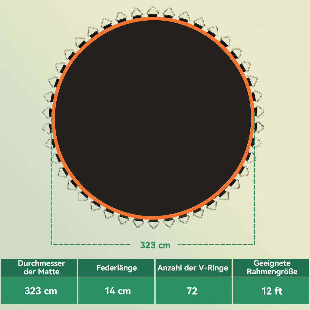 Trampolino šokinėjimo kilimėlis 3,66 m, 72 V-žiedai, oranžinis