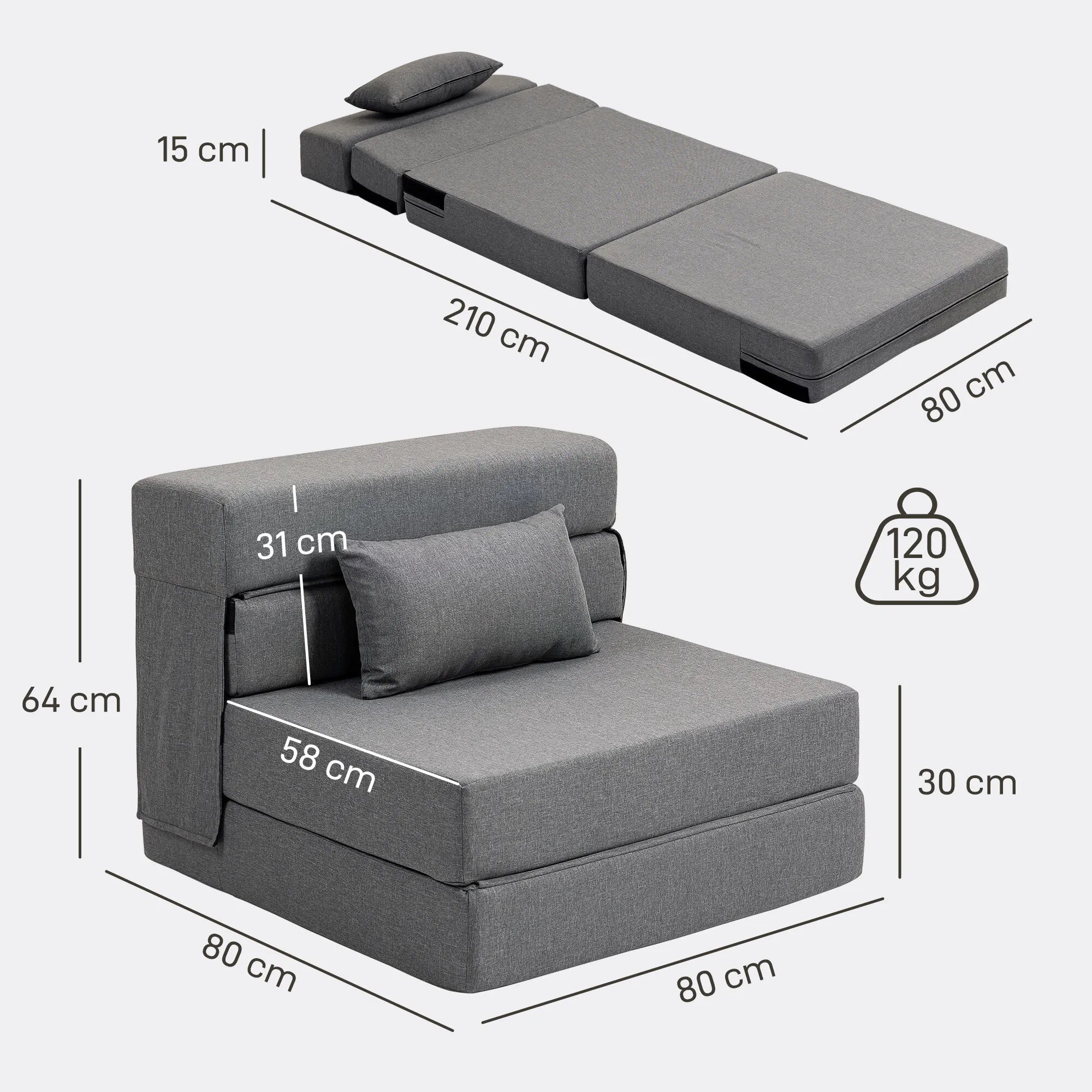 Transformuojama grindų sofa Nemo 80x80 cm, pilka