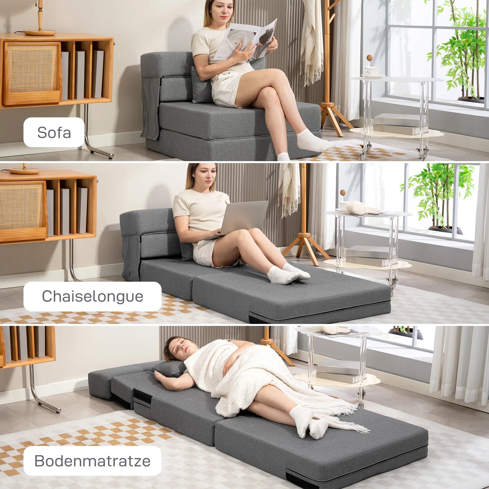 Transformuojama grindų sofa Nemo 80x80 cm, pilka