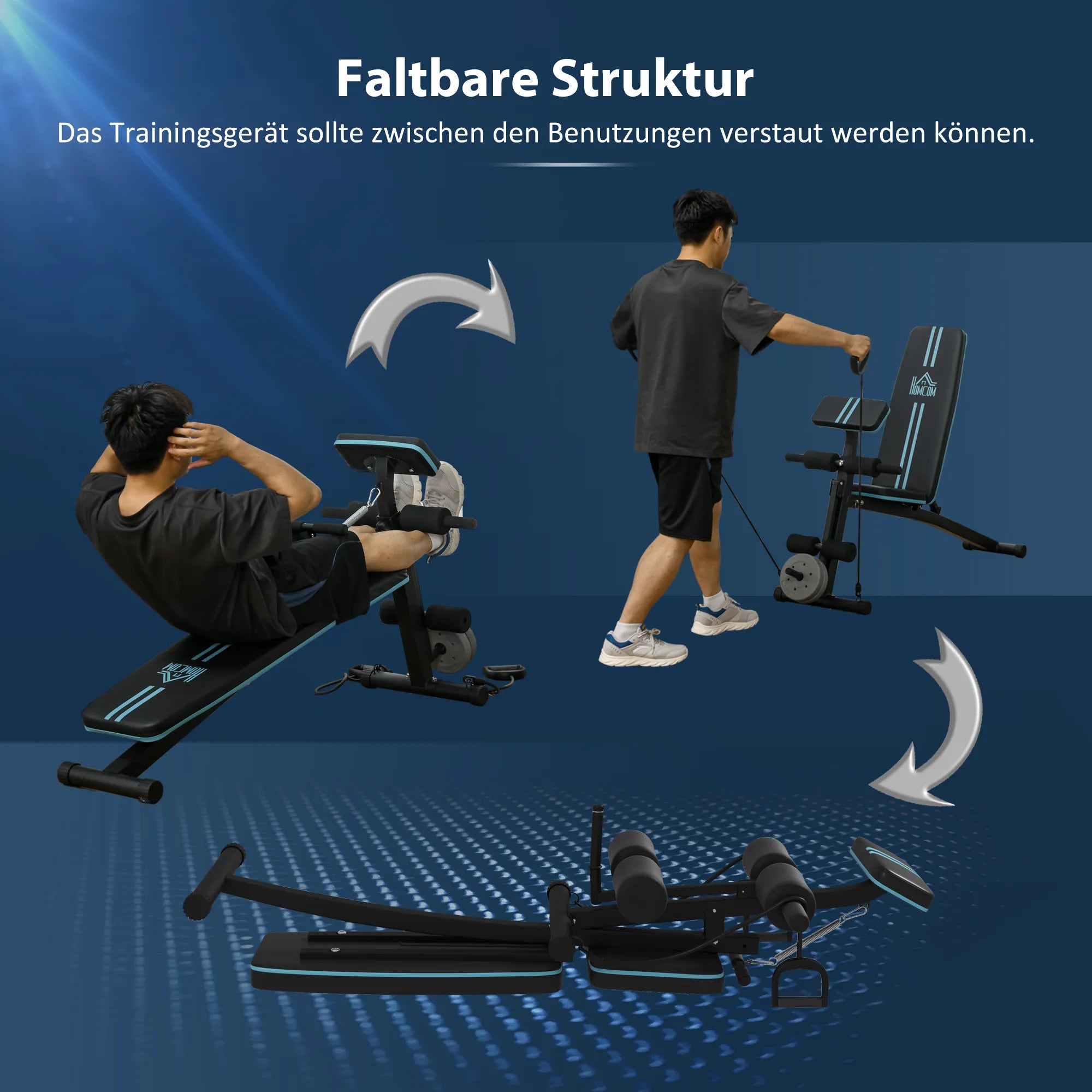 Treniruočių suolas, sulankstomas, su 7 padėčių atlošu, iki 120 kg, mėlynas