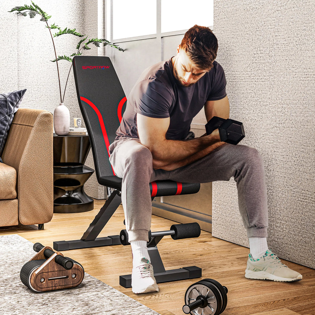 Treniruočių suoliukas, sulankstomas, reguliuojamas, iki 250 kg, juodas