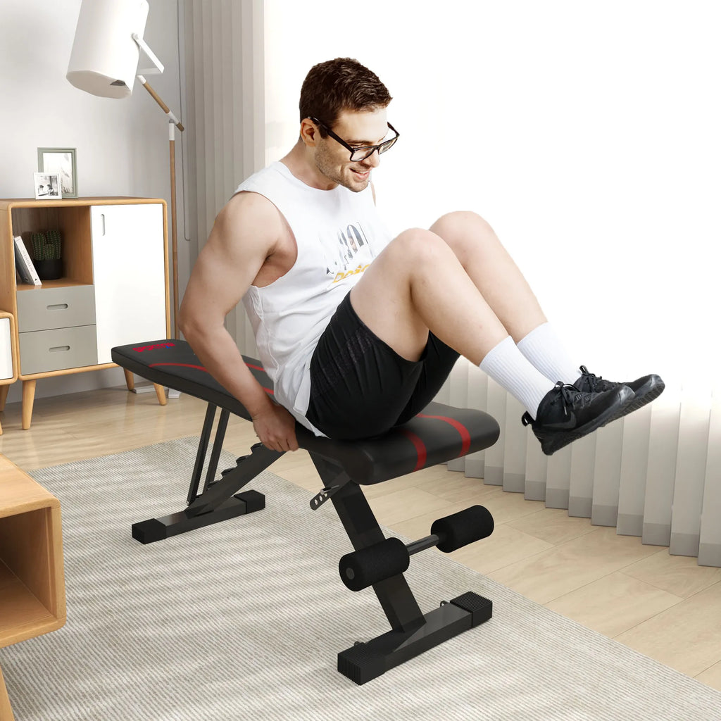 Treniruočių suoliukas, sulankstomas, reguliuojamas, iki 250 kg, juodas