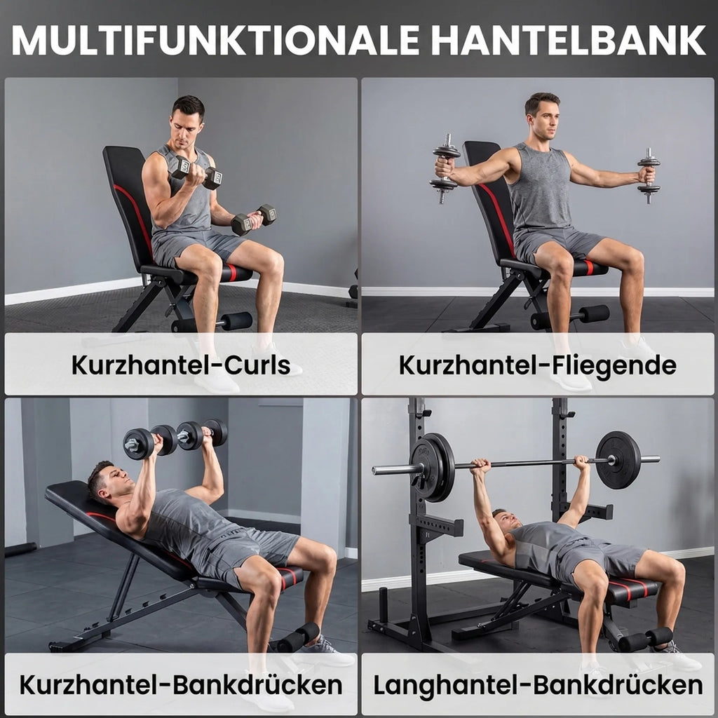 Treniruočių suoliukas, sulankstomas, reguliuojamas, iki 250 kg, juodas