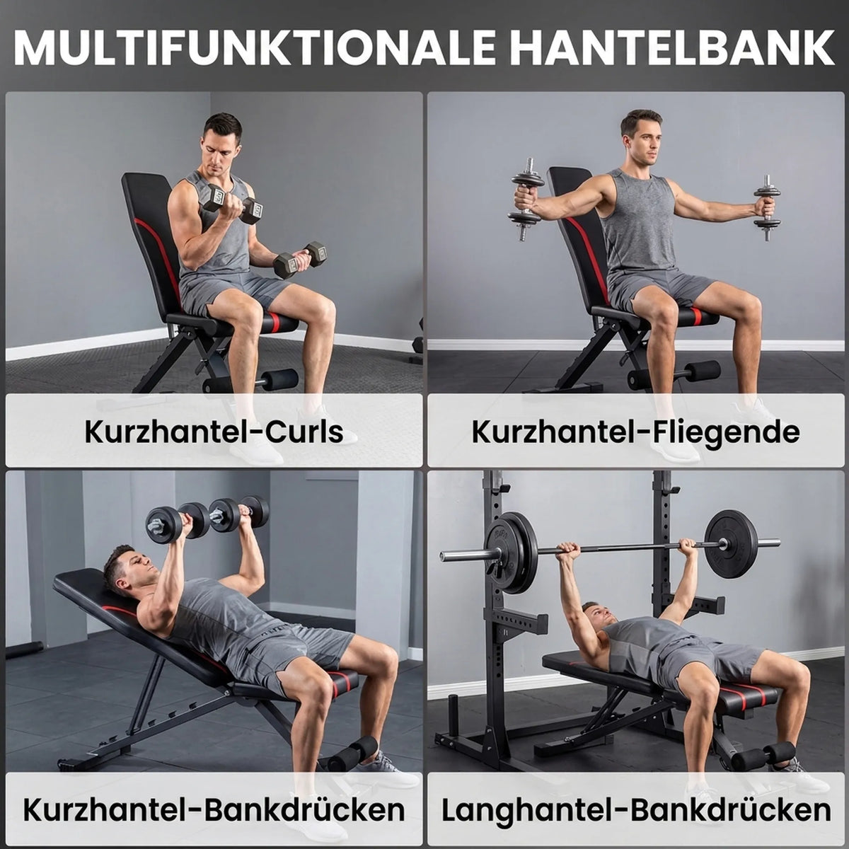 Treniruočių suoliukas, sulankstomas, reguliuojamas, iki 250 kg, juodas