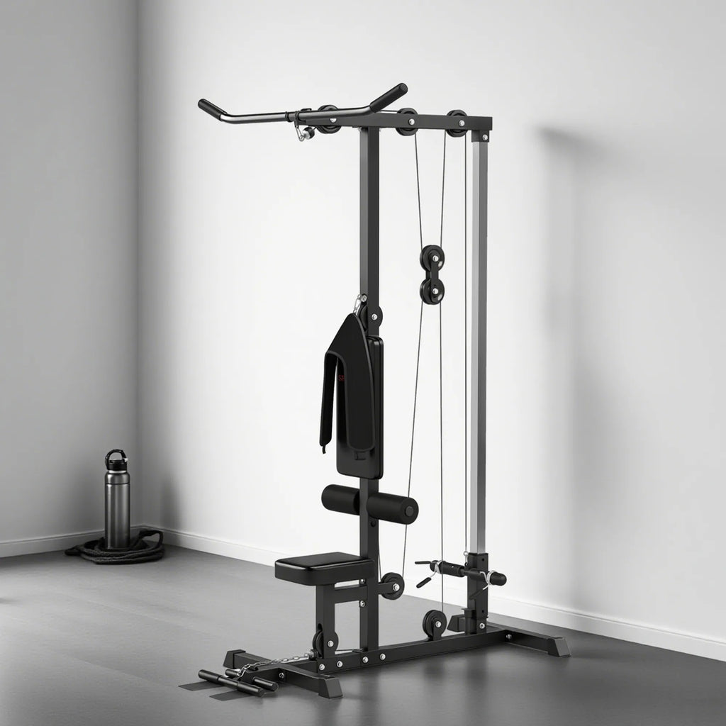 Treniruoklis jėgos stotis su lynų traukos sistema, iki 110 kg, juodas