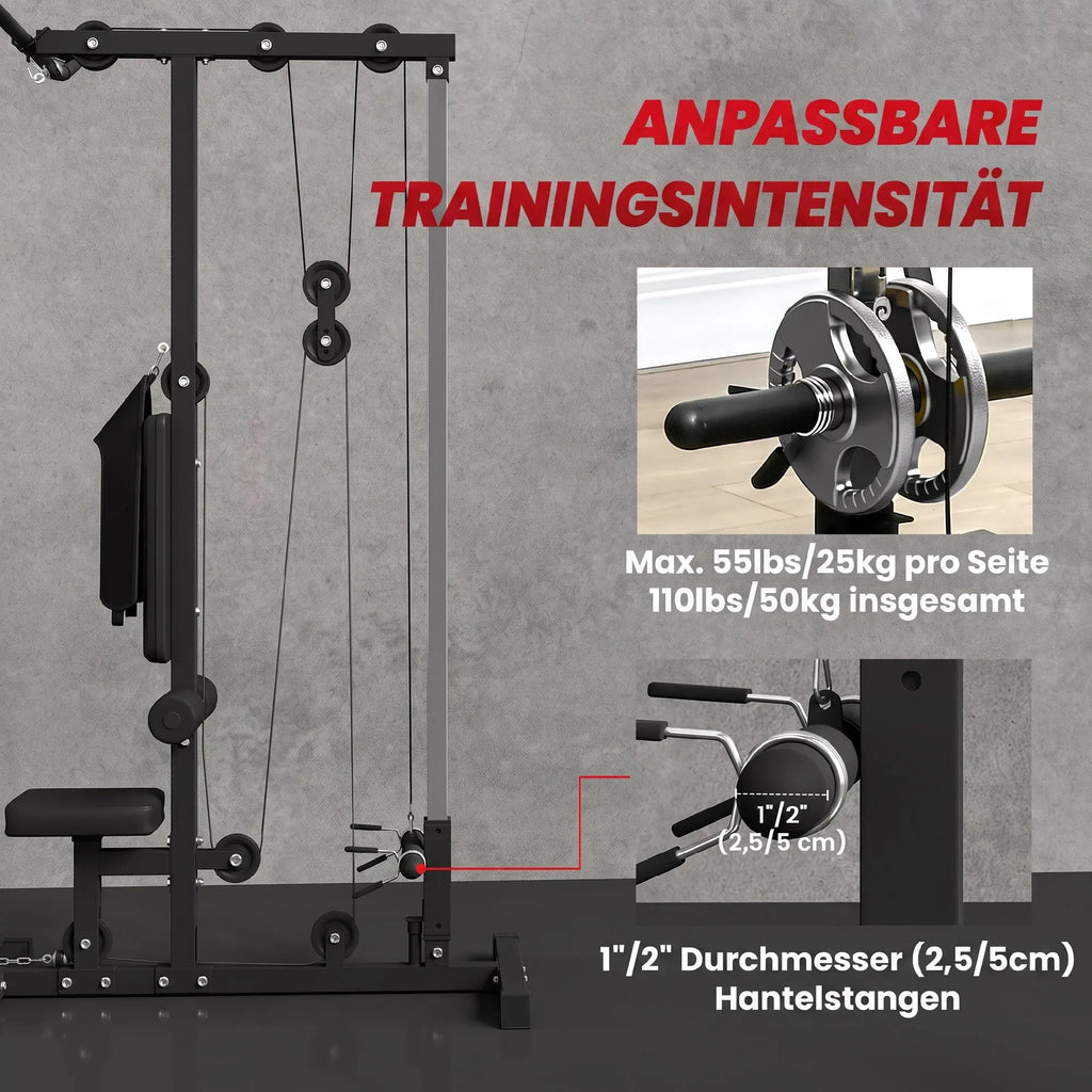Treniruoklis jėgos stotis su lynų traukos sistema, iki 110 kg, juodas