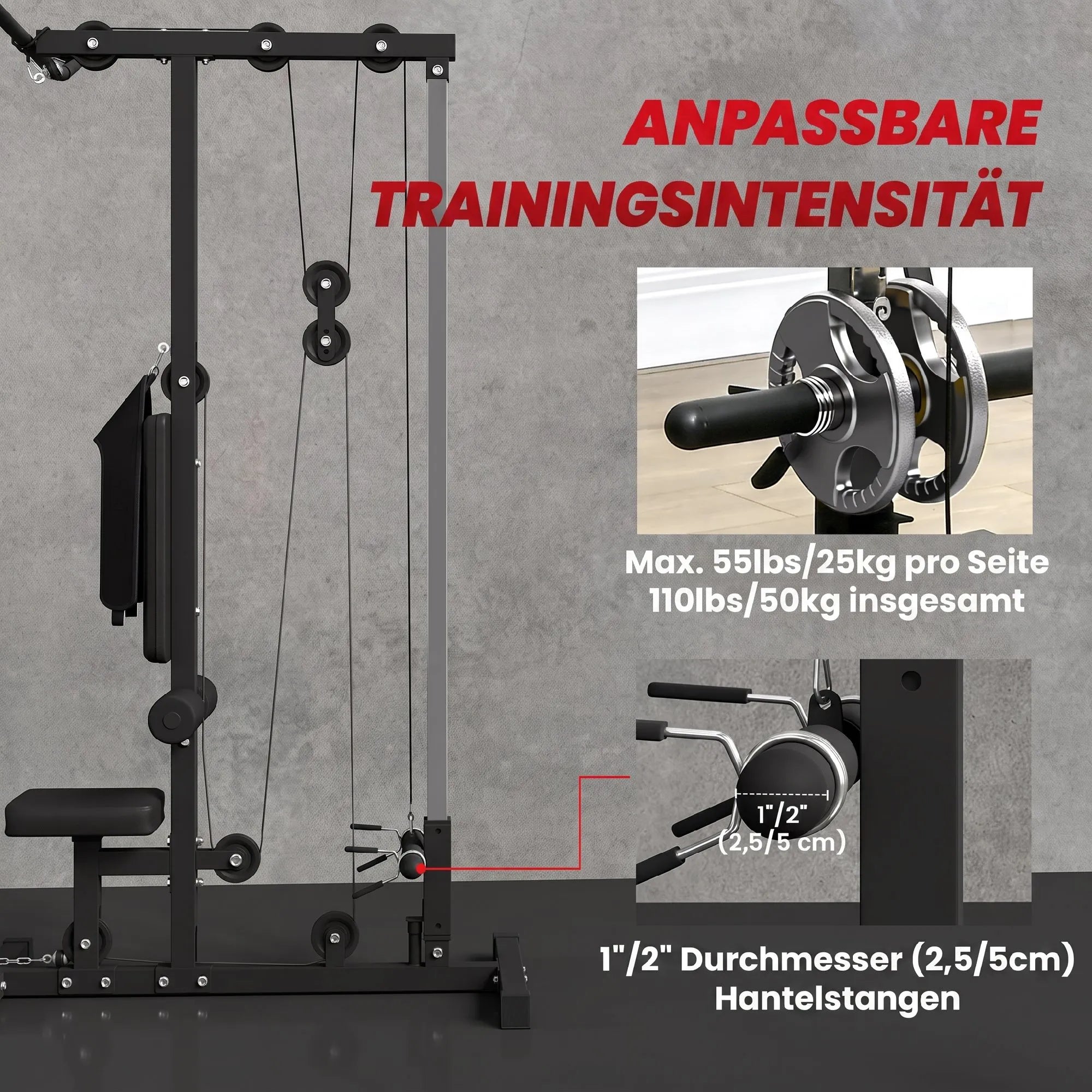 Treniruoklis jėgos stotis su lynų traukos sistema, iki 110 kg, juodas