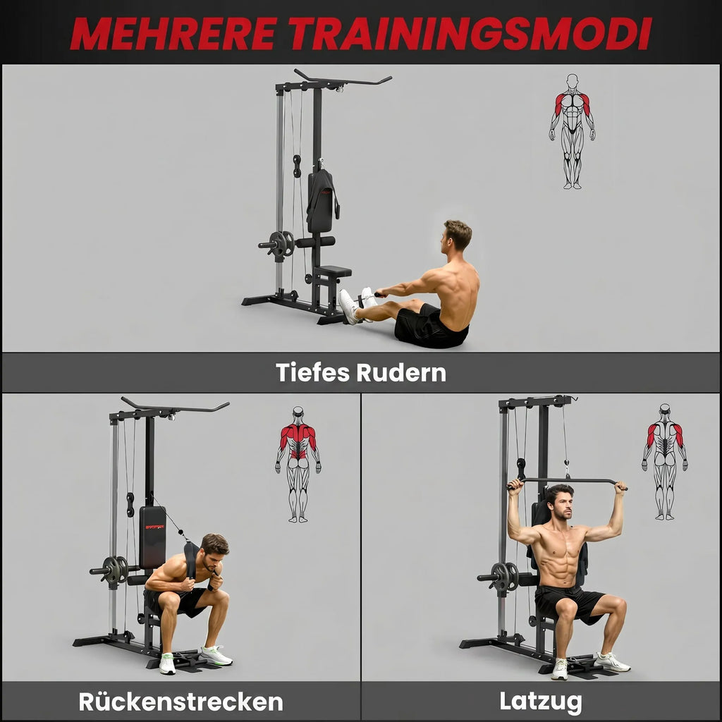Treniruoklis jėgos stotis su lynų traukos sistema, iki 110 kg, juodas