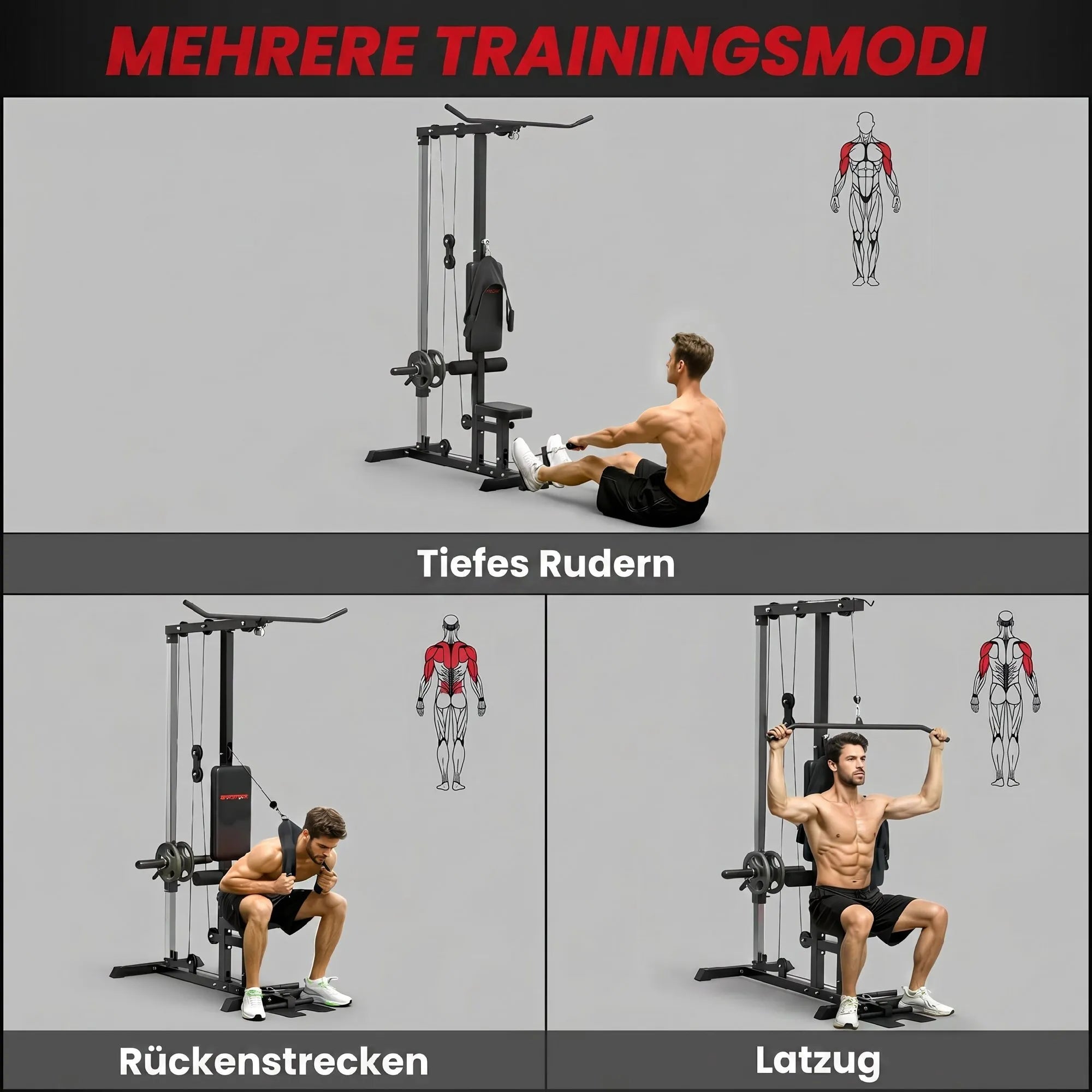 Treniruoklis jėgos stotis su lynų traukos sistema, iki 110 kg, juodas