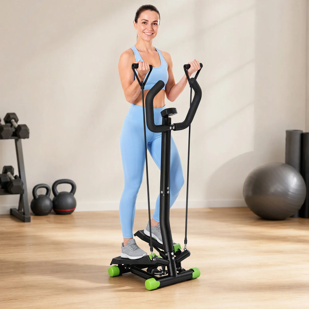 Treniruoklis steperis su atrama ir pasipriešinimo virvėmis, 100 kg, juodas-žalias