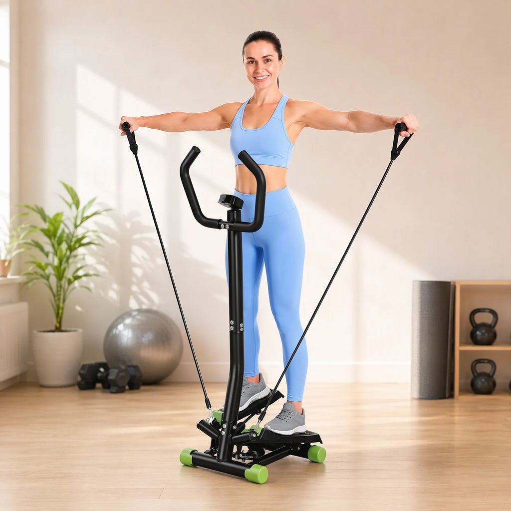 Treniruoklis steperis su atrama ir pasipriešinimo virvėmis, 100 kg, juodas-žalias