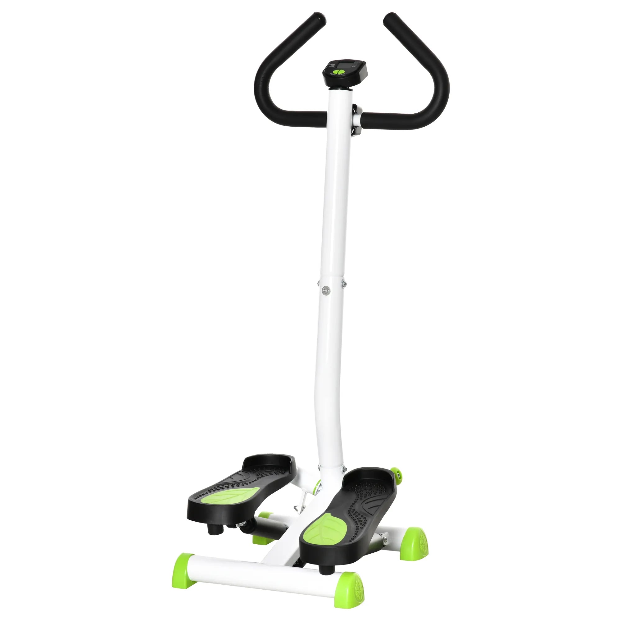 Treniruoklis stepperis su rankena, LCD ekranu ir neslystančiais pedalais, žalia-juoda