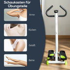 Treniruoklis stepperis su rankena, LCD ekranu ir neslystančiais pedalais, žalia-juoda