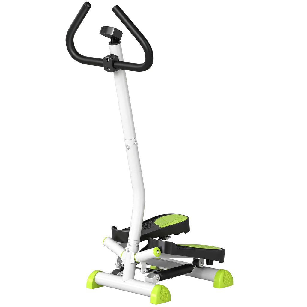 Treniruoklis stepperis su rankena, LCD ekranu ir neslystančiais pedalais, žalia-juoda