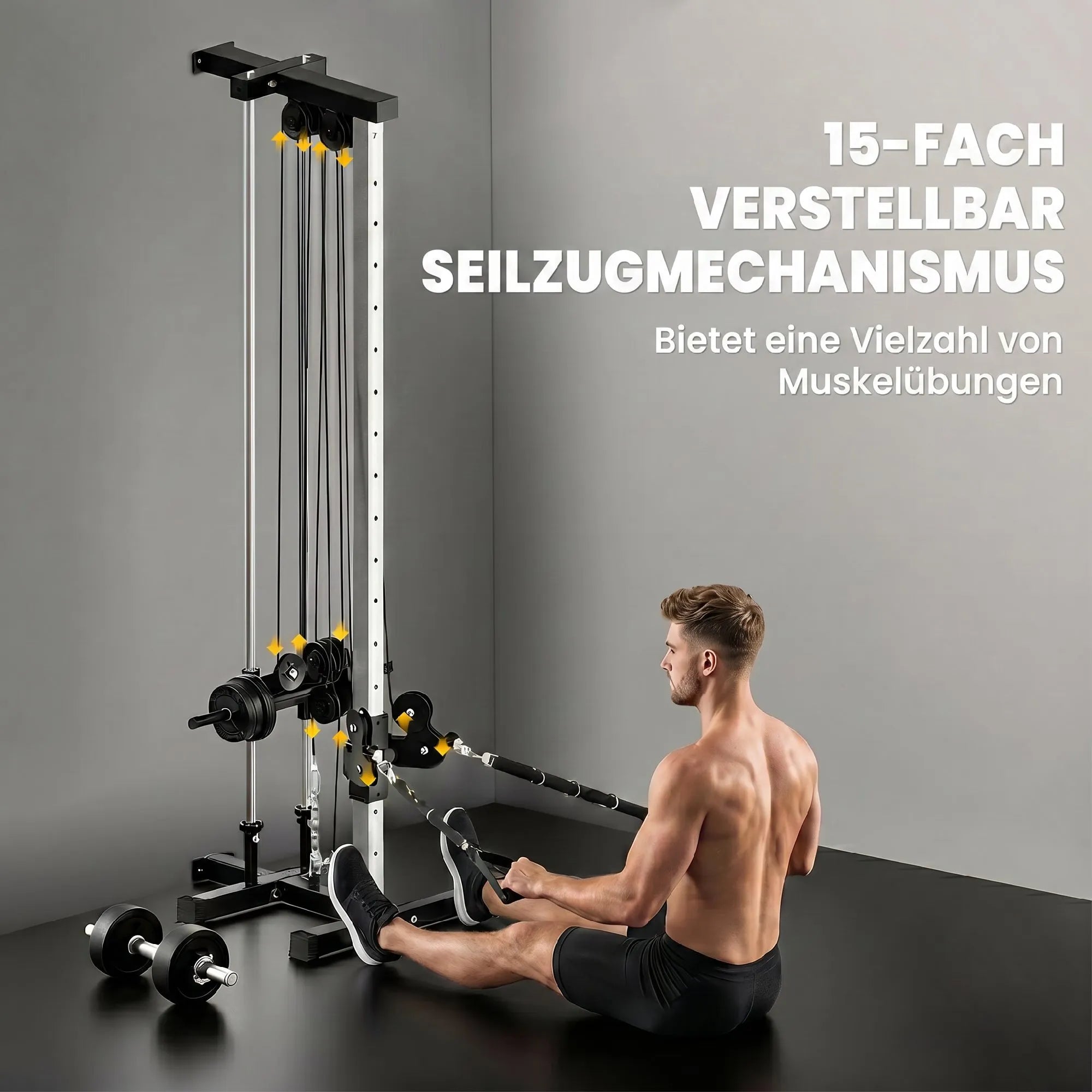 Treniruoklis su skriemulių sistema reguliuojamo aukščio, iki 120 kg, juodas