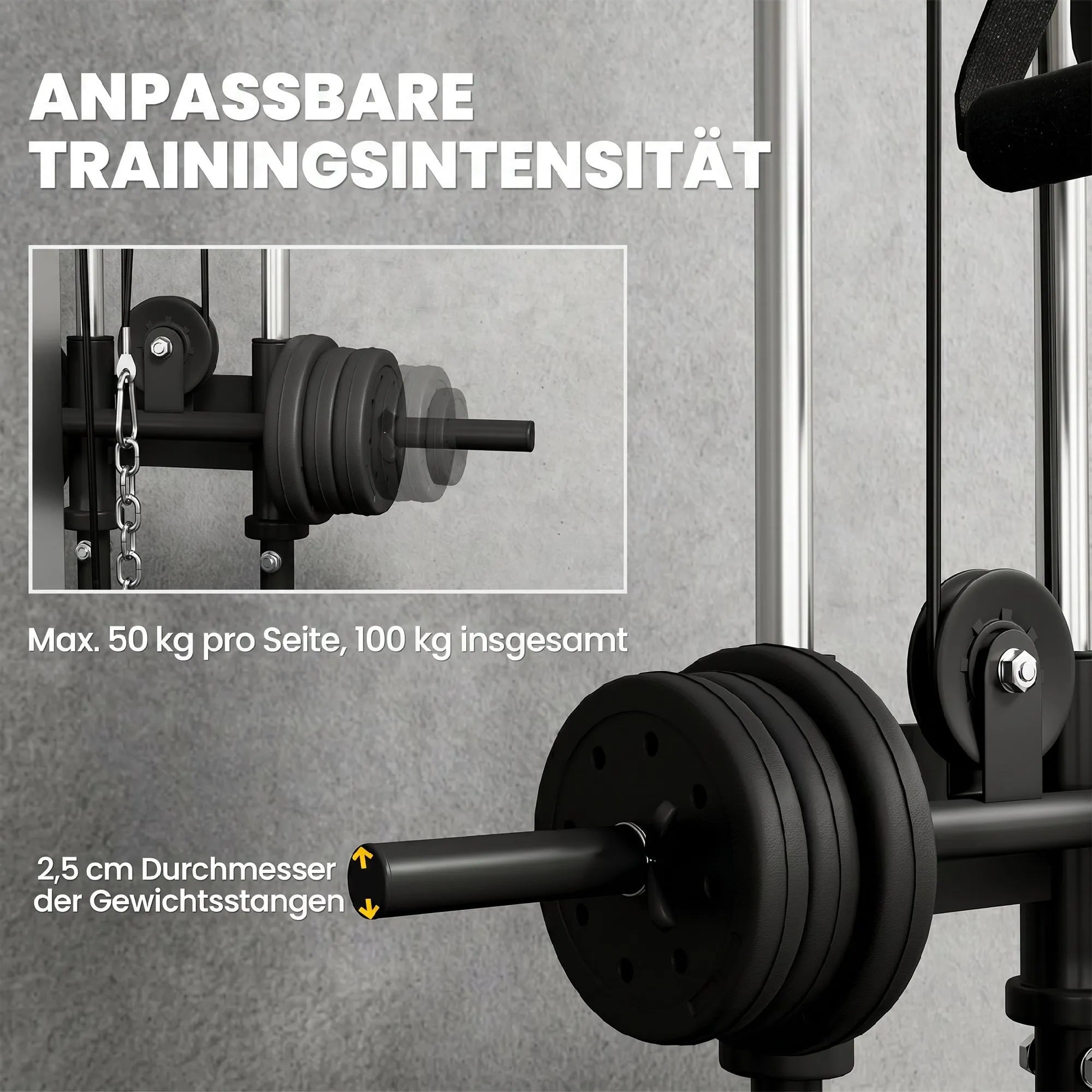 Treniruoklis su skriemulių sistema reguliuojamo aukščio, iki 120 kg, juodas