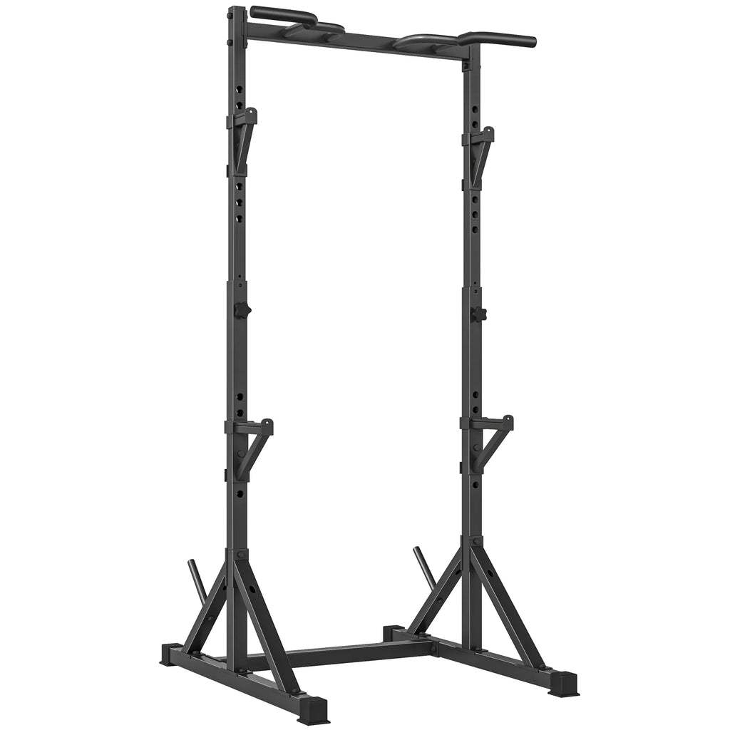 Treniruoklių stovas Squat Rack su 2 lygių štangų laikikliais ir prisitraukimų skersiniu, iki 200 kg, juodas