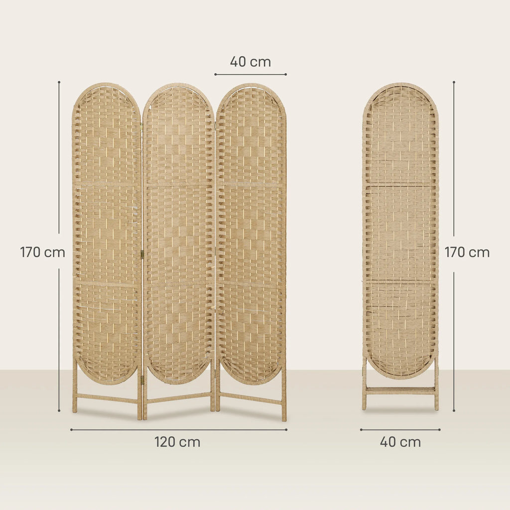 Trijų dalių kambario pertvara, 120 × 170 cm, sulankstoma, natūralios medienos spalvos