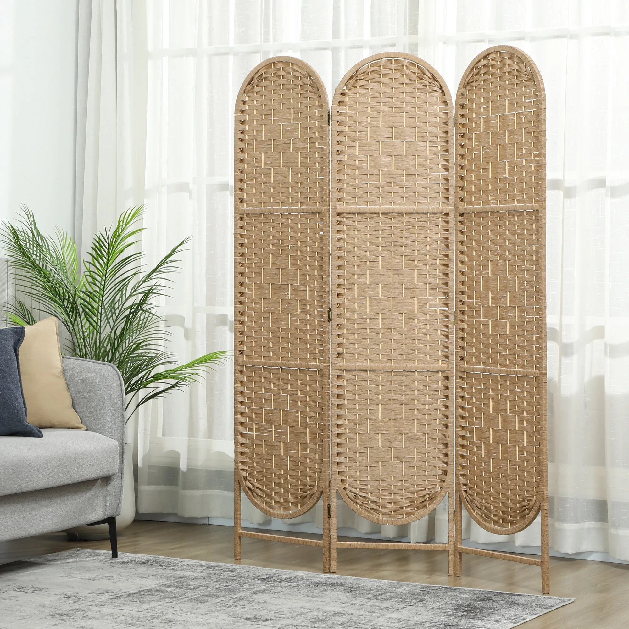 Trijų dalių kambario pertvara, 120 × 170 cm, sulankstoma, natūralios medienos spalvos