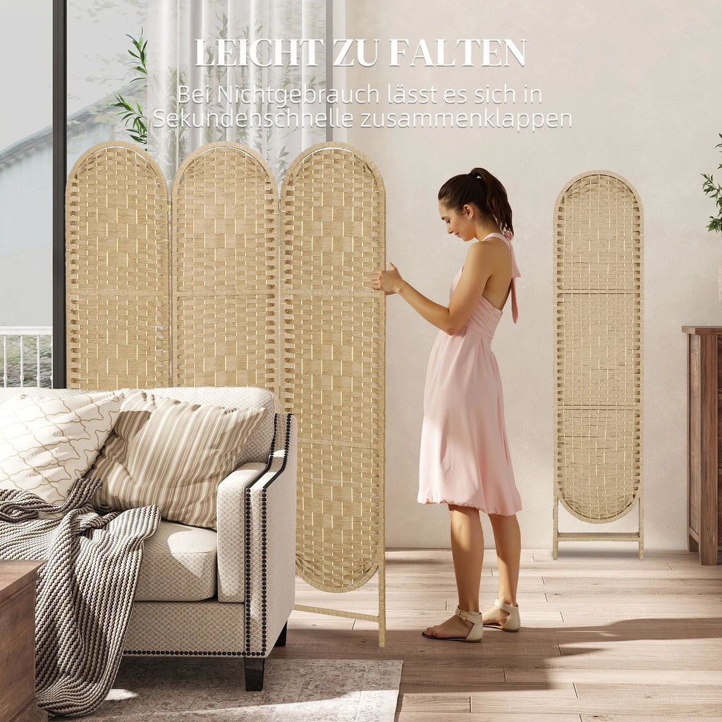 Trijų dalių kambario pertvara, 120 × 170 cm, sulankstoma, natūralios medienos spalvos
