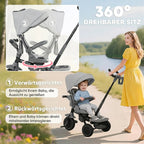 Triratis vaikiškas vežimėlis 6-in-1, 12–60 mėn. vaikams, pilkas