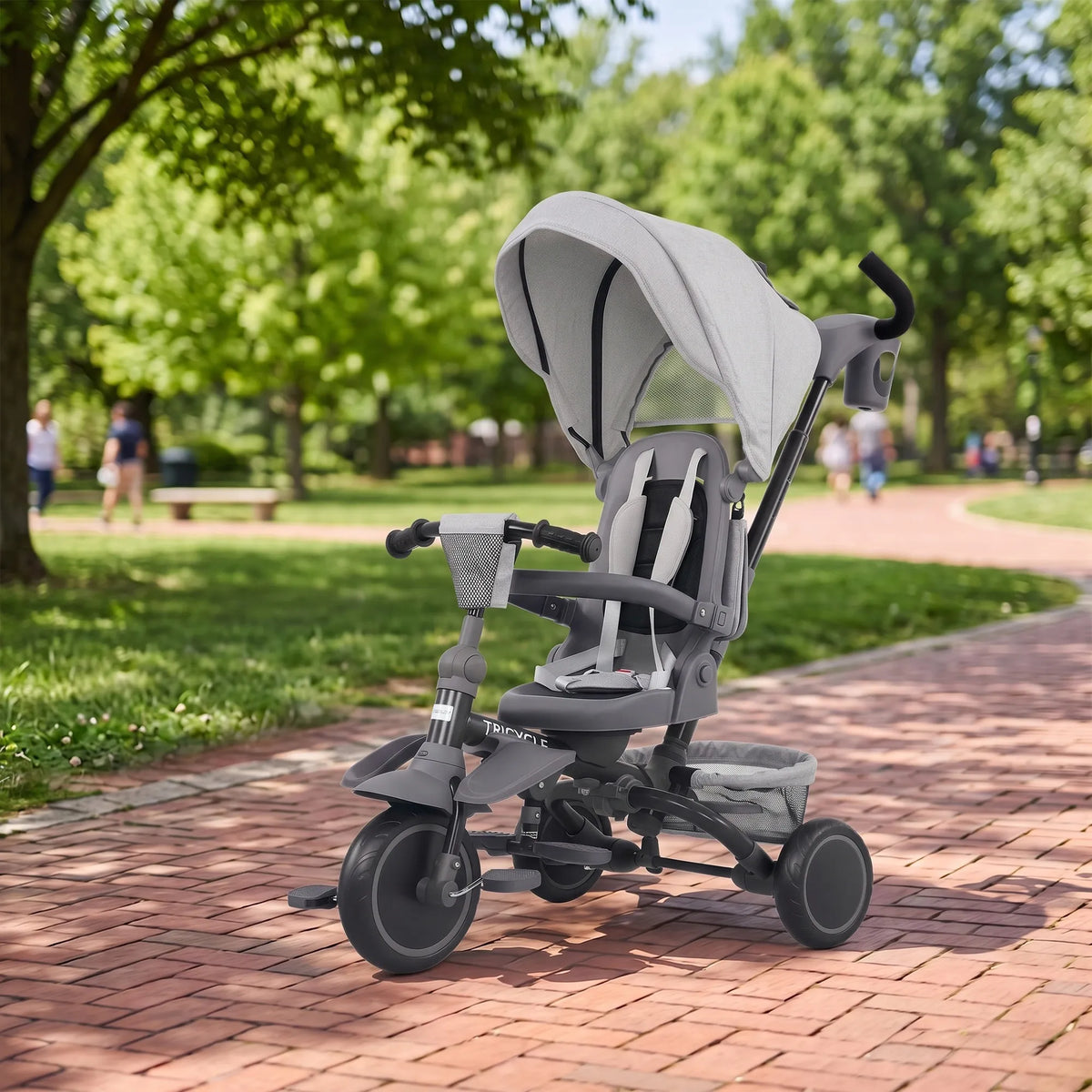 Triratis vaikiškas vežimėlis 6-in-1, 12–60 mėn. vaikams, pilkas