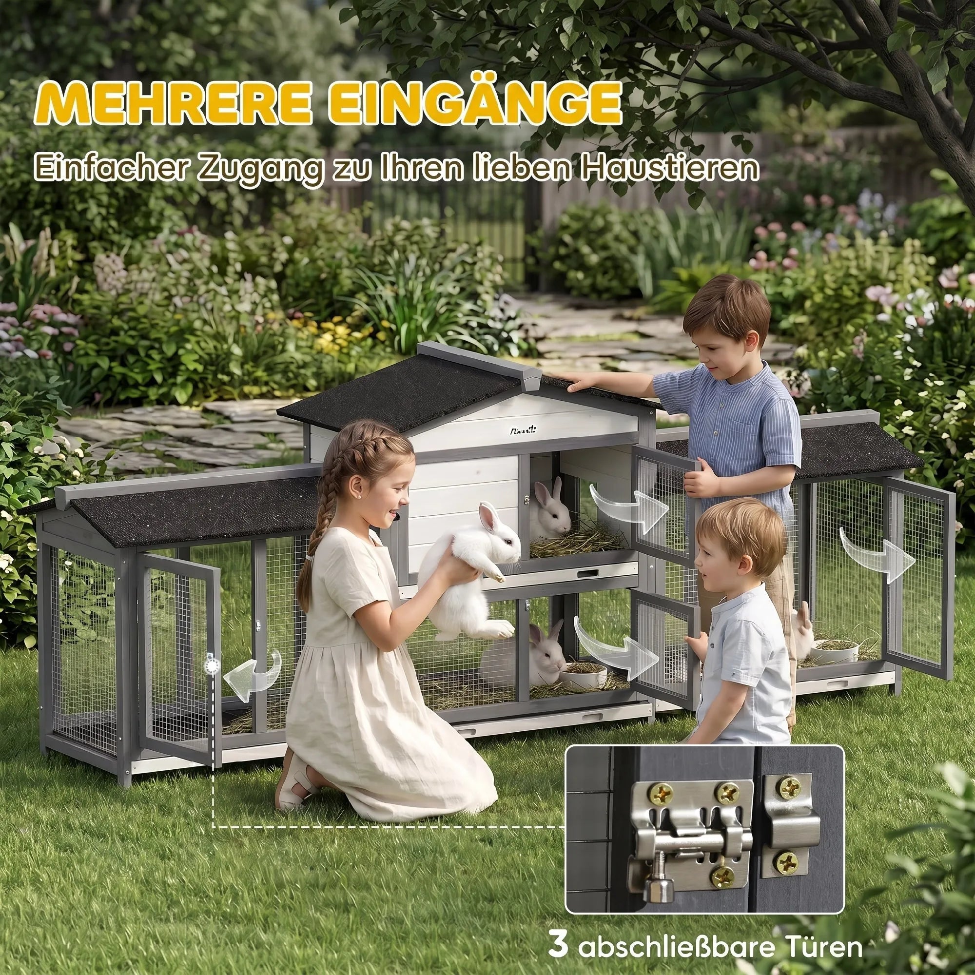 Triušių narvas su aptvaru, 230 x 53 x 93,5 cm, šviesiai pilkas
