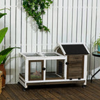 Triušių narvas su ratukais, 108 x 58 x 73,5 cm, rudas