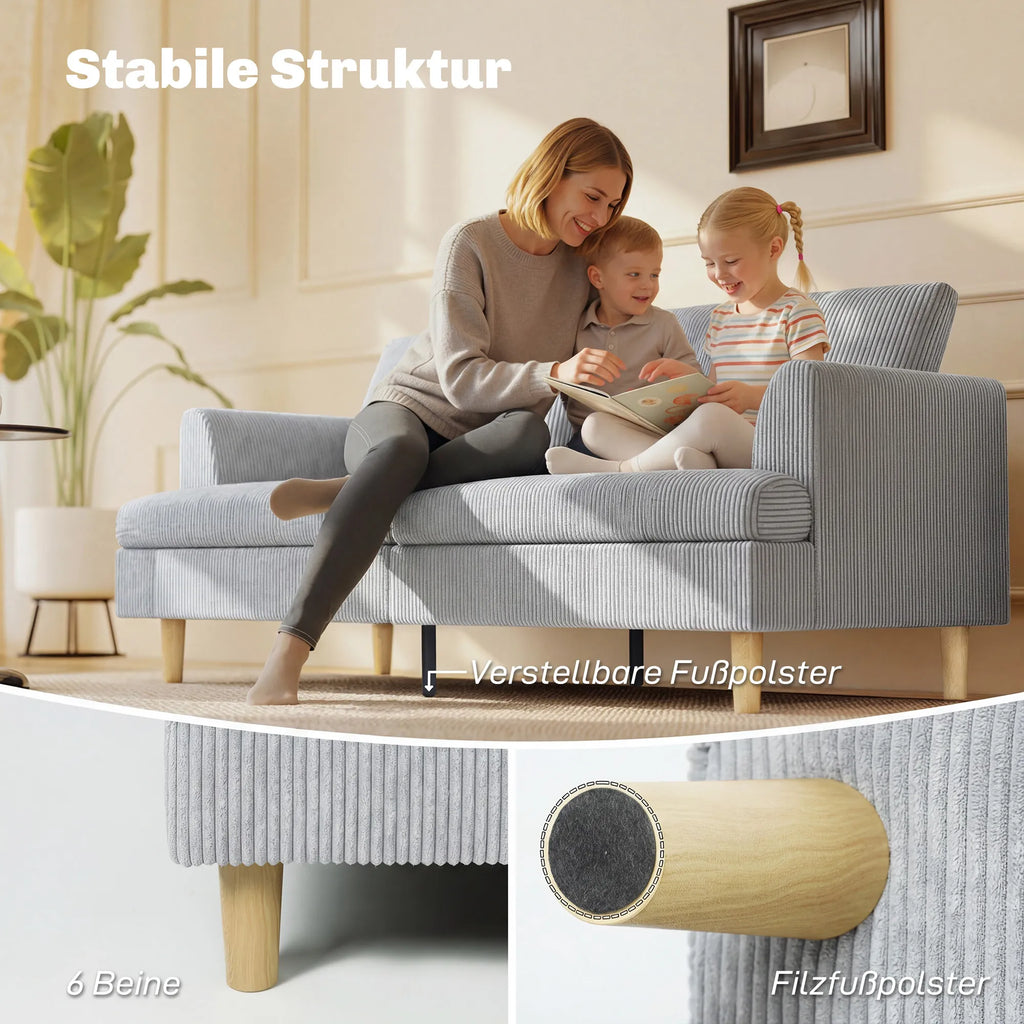 Trivietė sofa, 188 cm, šviesiai pilka, su porankiais ir velveto tekstūros audiniu, iki 330 kg