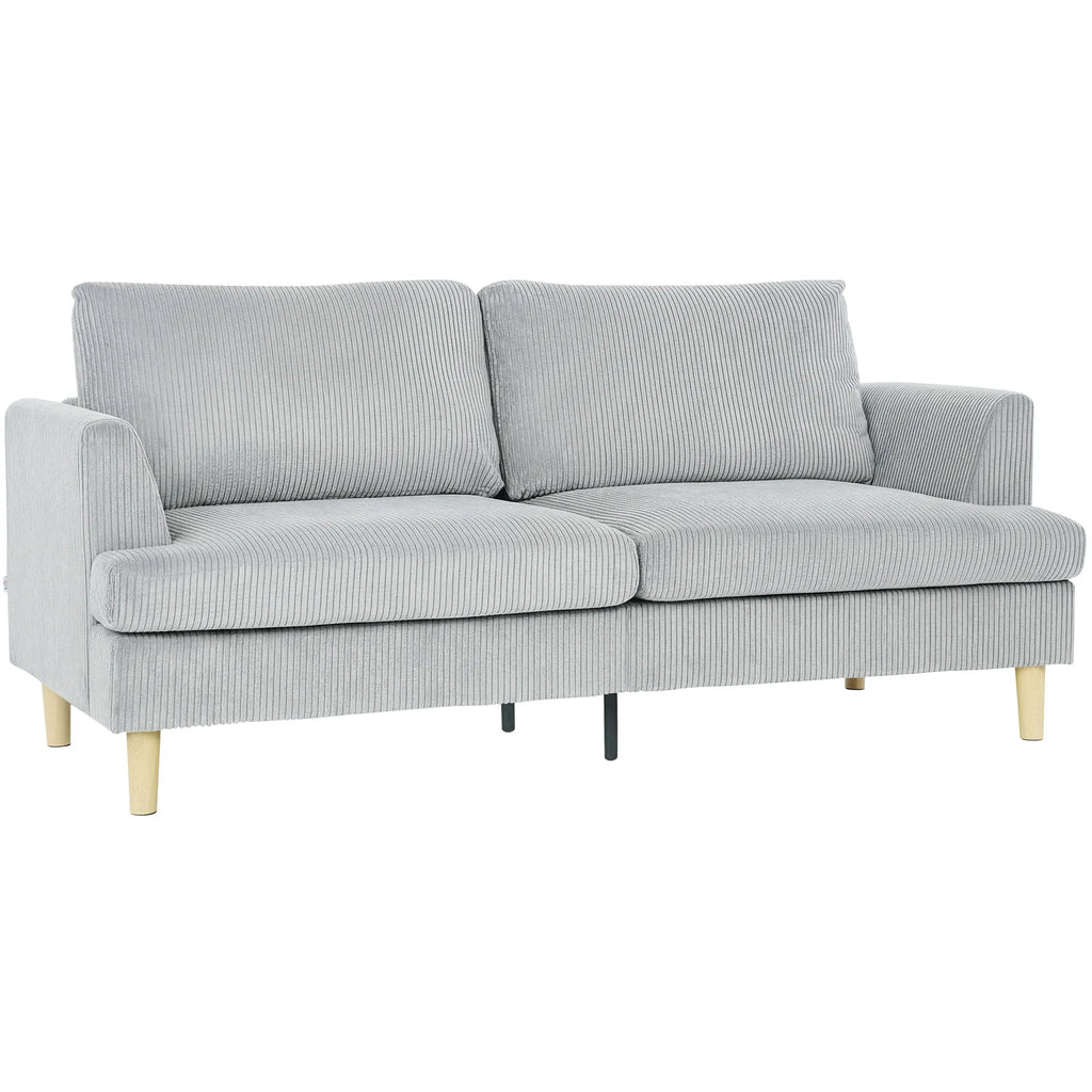 Trivietė sofa, 188 cm, šviesiai pilka, su porankiais ir velveto tekstūros audiniu, iki 330 kg