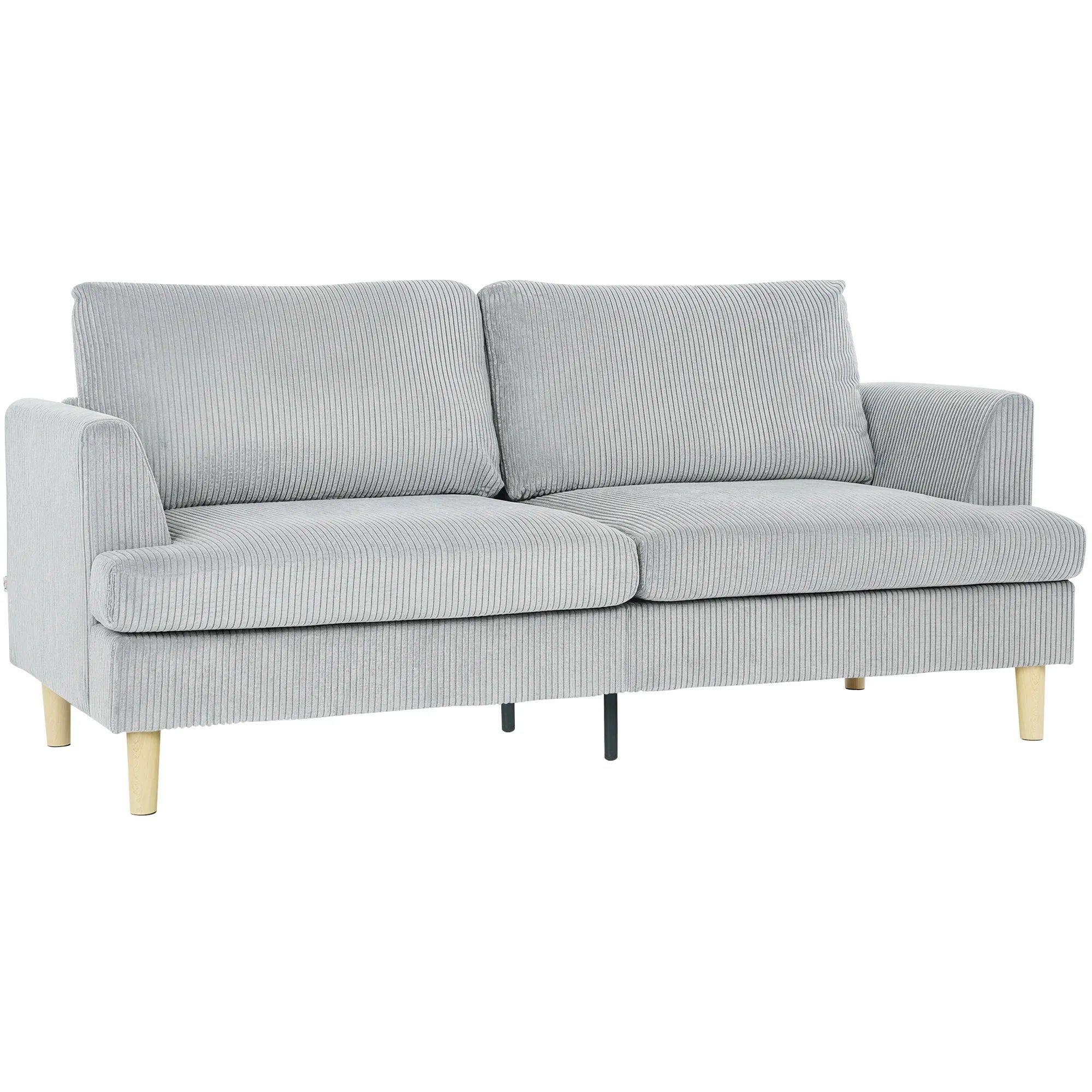 Trivietė sofa, 188 cm, šviesiai pilka, su porankiais ir velveto tekstūros audiniu, iki 330 kg