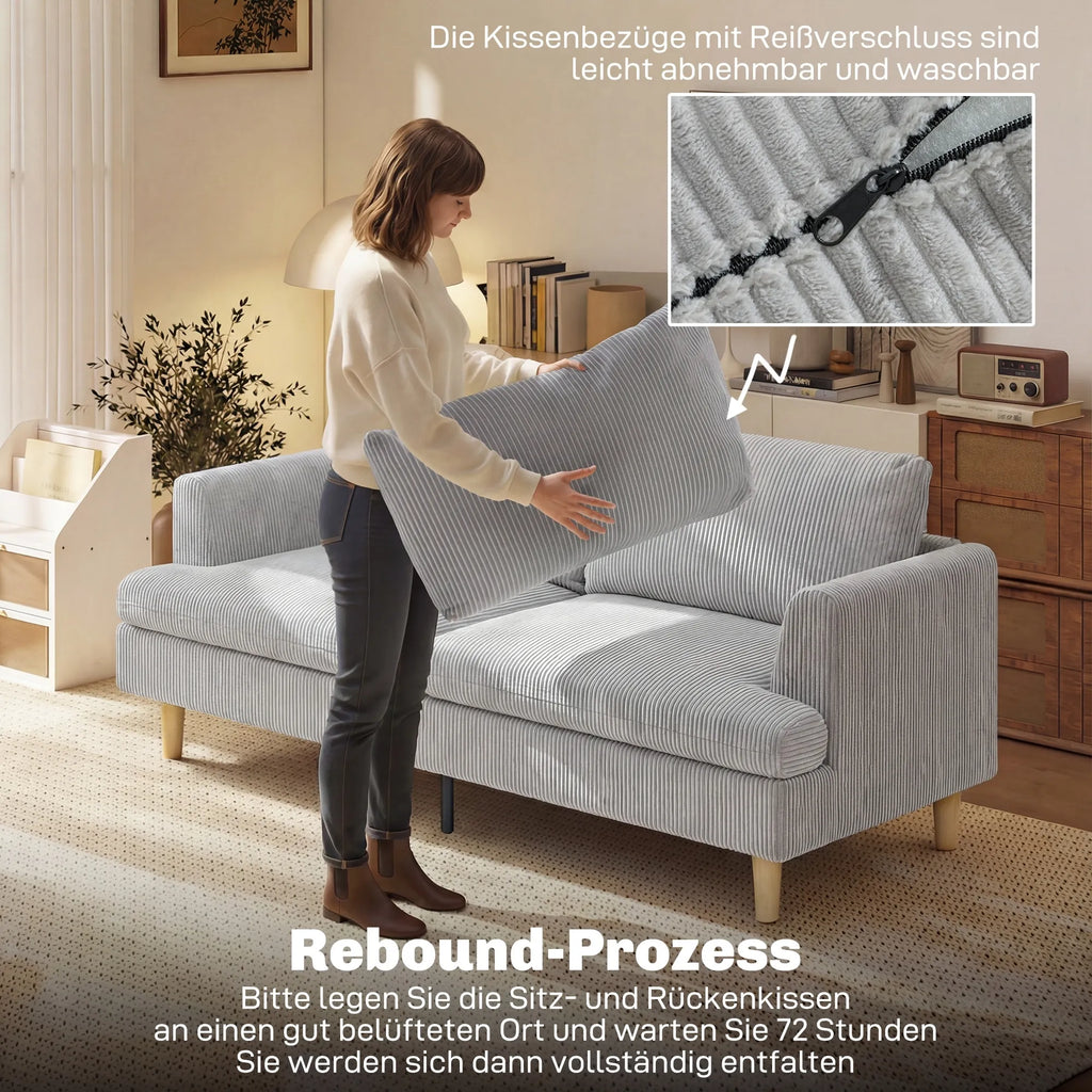 Trivietė sofa, 188 cm, šviesiai pilka, su porankiais ir velveto tekstūros audiniu, iki 330 kg