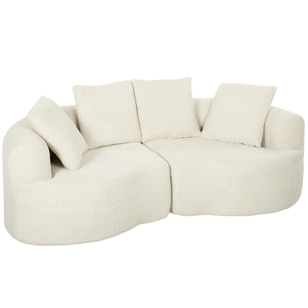 Trivietė sofa, 207 cm, su 4 dekoratyvinėmis pagalvėlėmis, kreminės baltos spalvos