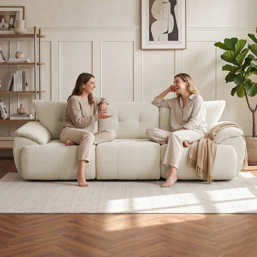 Trivietė sofa, 260 cm, modulinė, kreminės spalvos