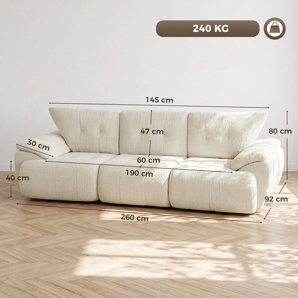 Trivietė sofa, 260 cm, modulinė, kreminės spalvos