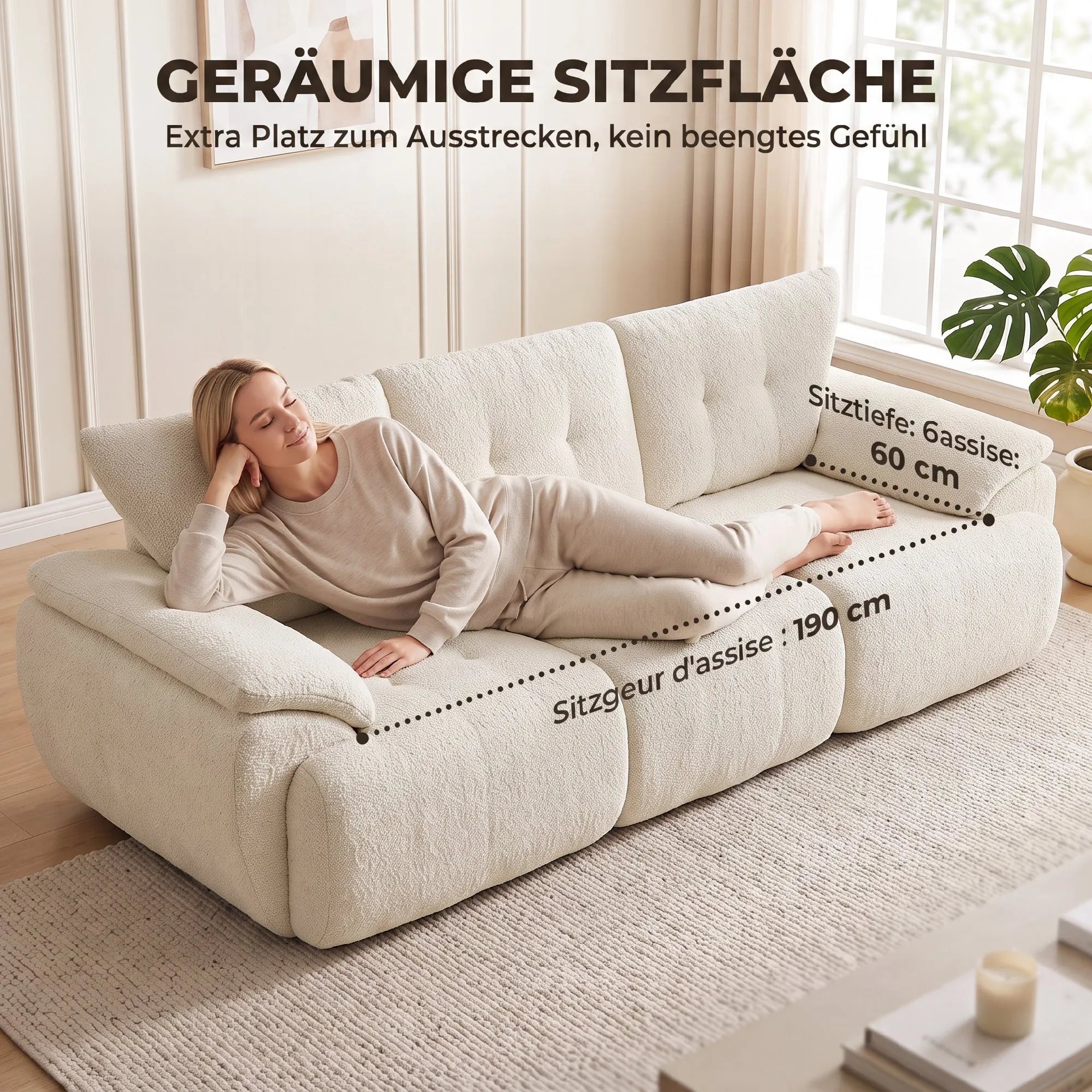Trivietė sofa, 260 cm, modulinė, kreminės spalvos