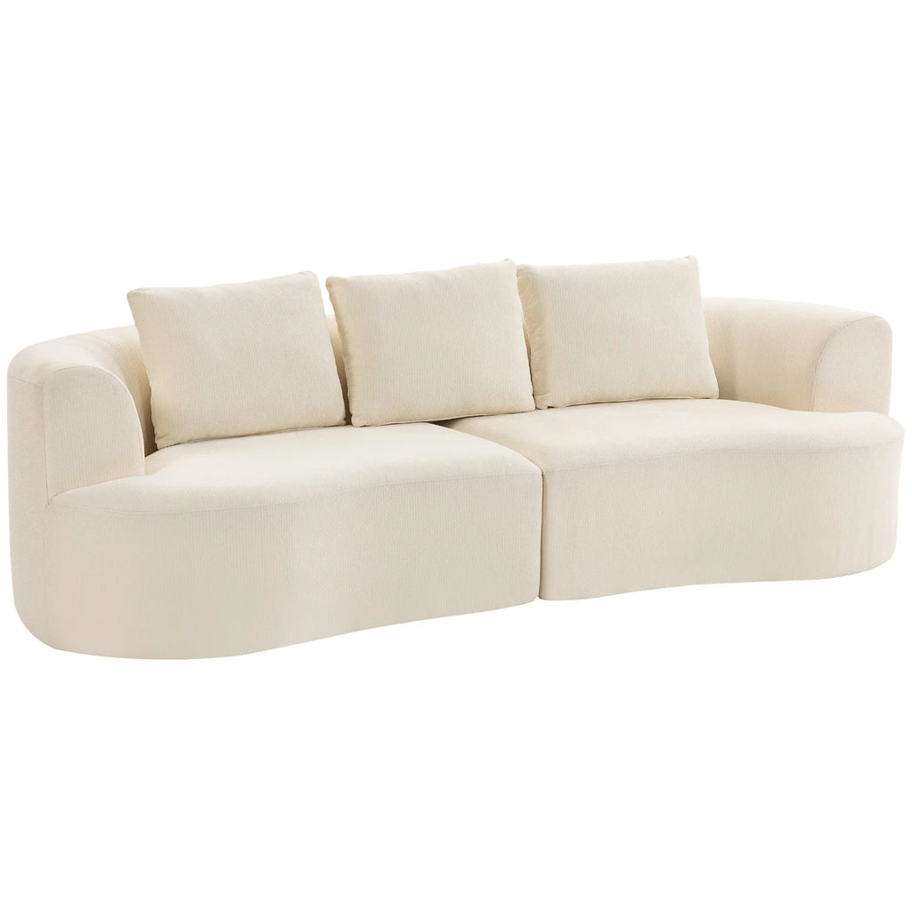 Trivietė sofa, 260 cm, švelnaus šenilo audinys, su pagalvėlėmis, kreminės baltos spalvos, iki 360 kg