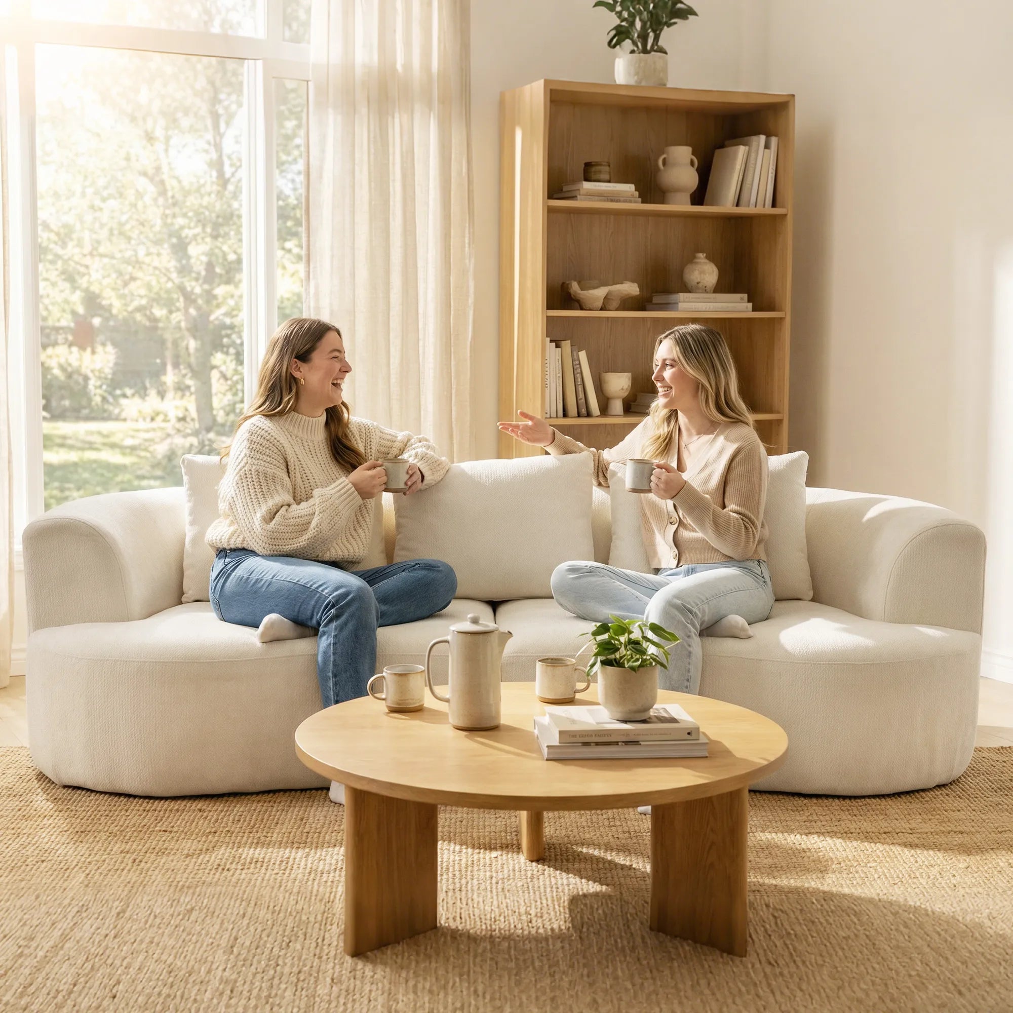 Trivietė sofa, 260 cm, švelnaus šenilo audinys, su pagalvėlėmis, kreminės baltos spalvos, iki 360 kg